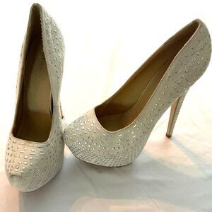 Cream Silver 6" Extremely High Pumps Heels Size 9 Cosplay Wedding Costume Sexy